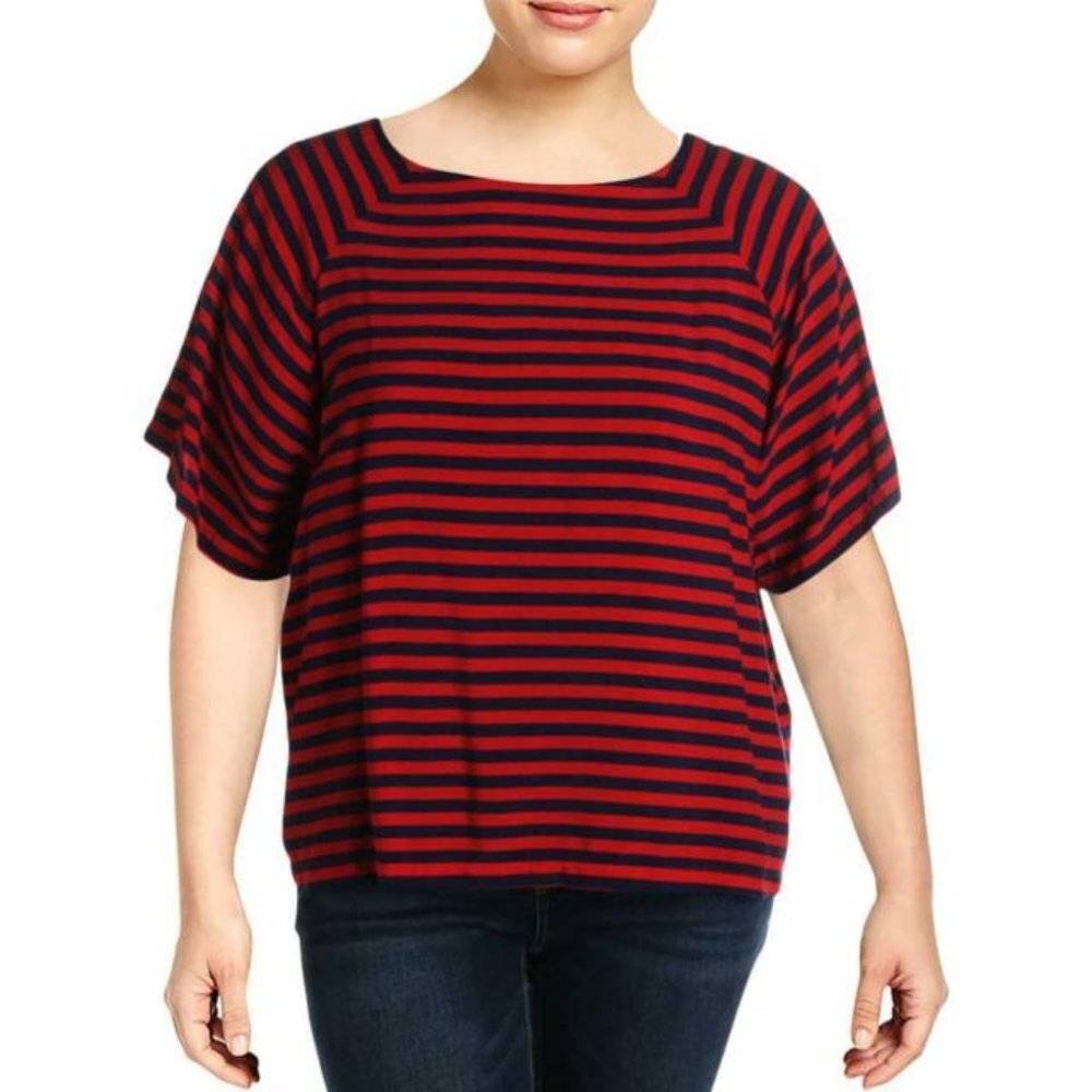 Levi's women plus size 2x Miranda red striped‎ short sleeve tee blouse top